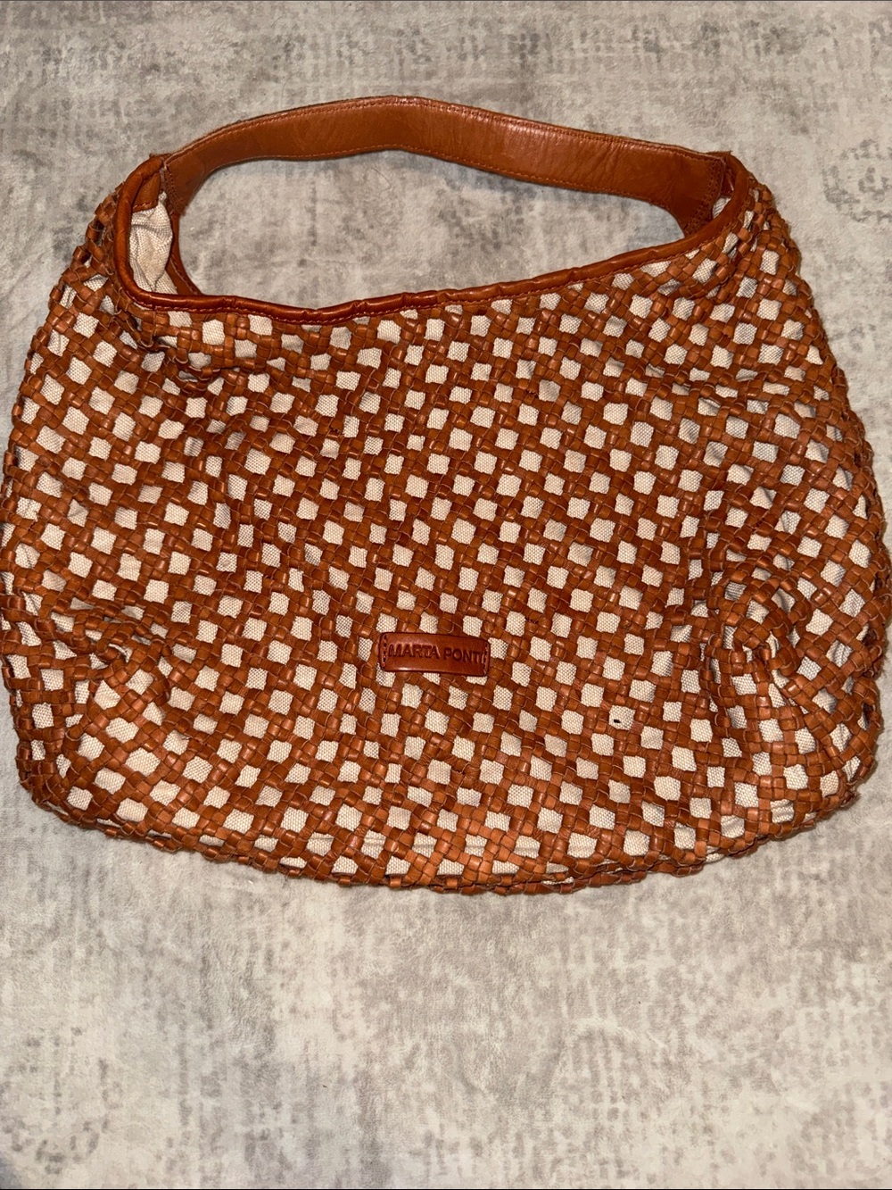 Maria Ronti Woven Leather Shoulder Bag in Tan